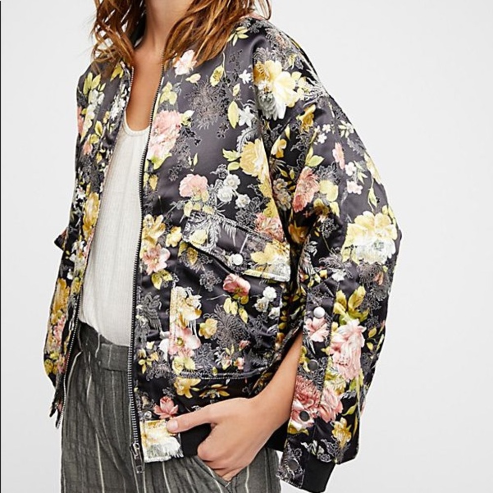 NWT Free People oriental/floral bomber jacket